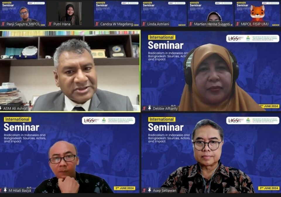 Teks: Foto pada saat seminar internasional bertema Radicalism in Indonesia and Bangladesh: Sources, Actors, and Impact yang digelar secara virtual pada Senin, (3/6/2024).